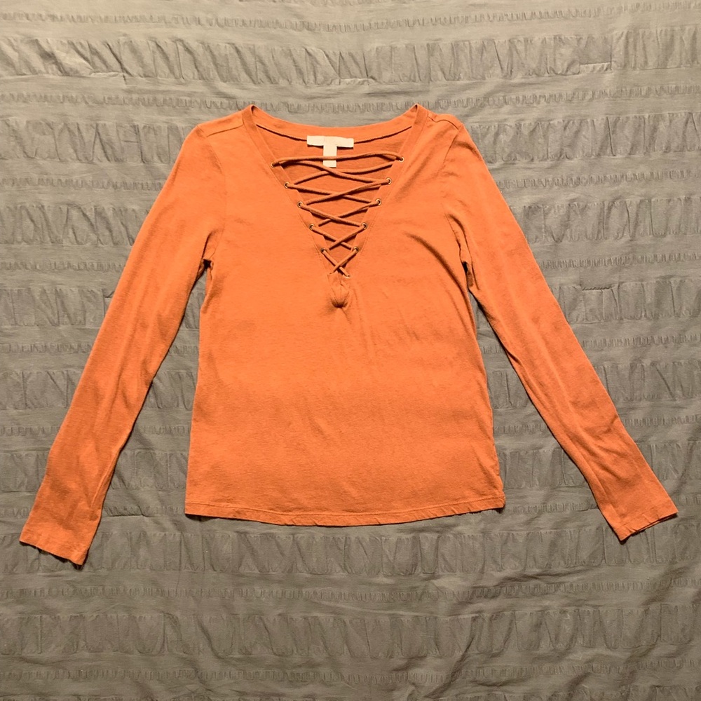 Fall orange lace up front long sleeve
